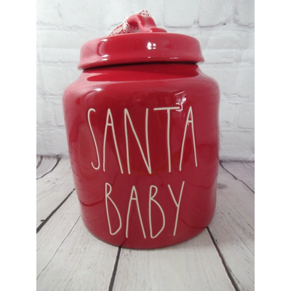 Rae Dunn Red w/ white Santa Baby Christmas kitchen canister or Cookie‎ Jar NEW
